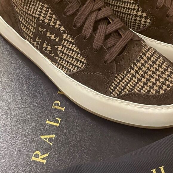 Ralph Lauren Fall 2022 Collection Brown Glen Plaid Jaemyn High Top Sneakers - Picture 6 of 17